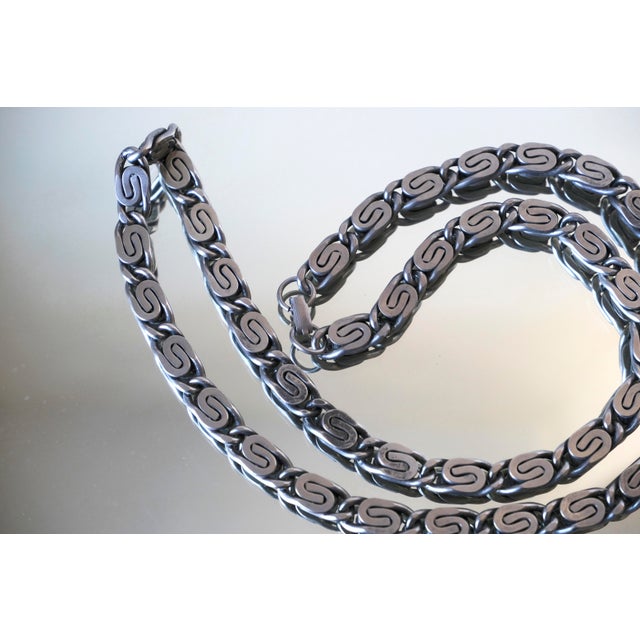Vintage 1970s Silver Byzantine Scroll Link Chain Necklace For Sale - Image 9 of 9