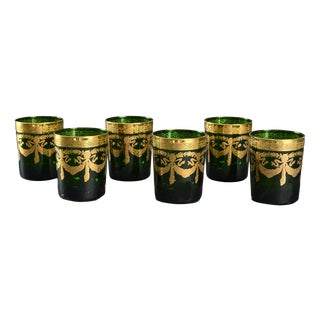 Mid-Century Modern Green Colored Glasses, 1940s, Set of 6 For Sale