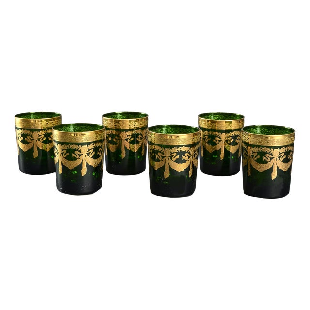 Mid-Century Modern Green Colored Glasses, 1940s, Set of 6 For Sale