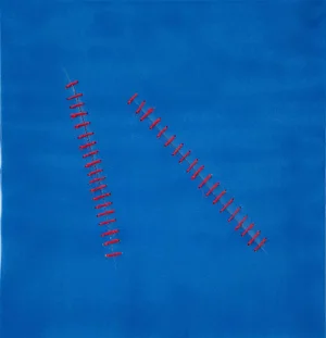 Oblique Seams on Blue - Original Acrylic Painting by Mario Bigetti - 2020 2020