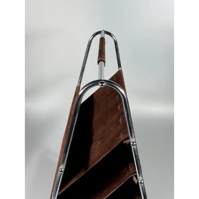 Mid-Century Magazine Stand in Metal and Leather, 1960s-1970s For Sale - Image 9 of 18