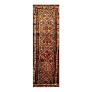 Antique Persian Malayer Handwoven Runner, Geometric Tribal Pattern, Red & Ivory, 4’ X 12’ For Sale