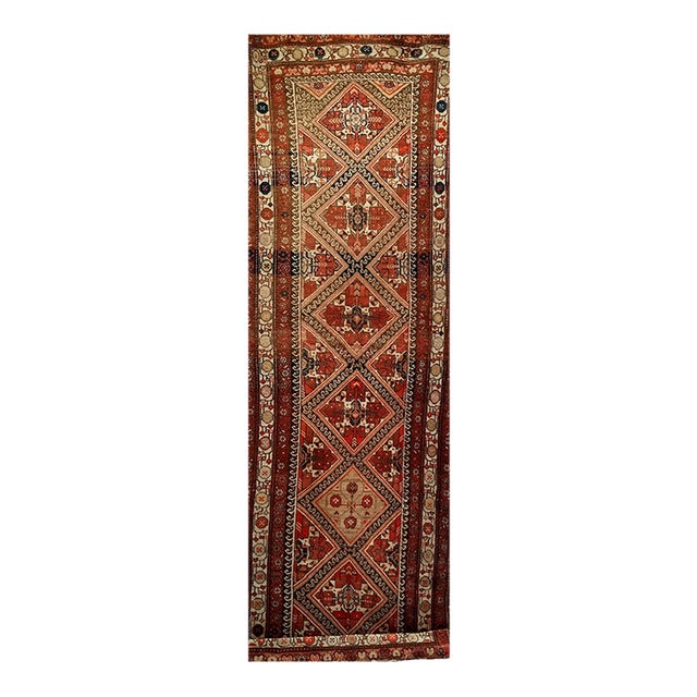 Antique Persian Malayer Handwoven Runner, Geometric Tribal Pattern, Red & Ivory, 4’ X 12’ For Sale