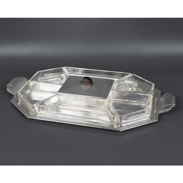 Art Deco Silver Plate and Crystal Barware Tray and Dishes by Quist, circa 1930 For Sale - Image 12 of 18