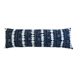 Blue & White African Textile Body Lumbar Pillow 40" X 14" For Sale