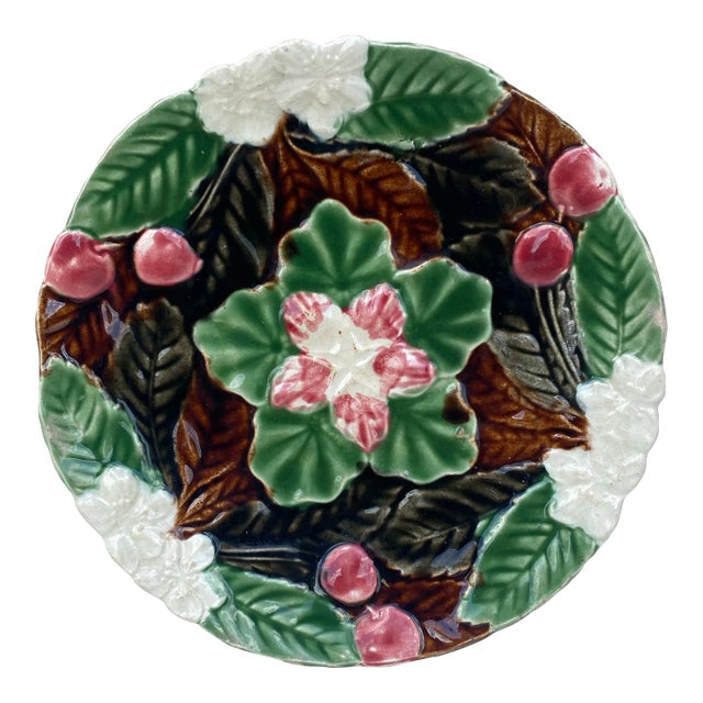 Majolica Cherries Plate Orchies, Circa 1910 For Sale