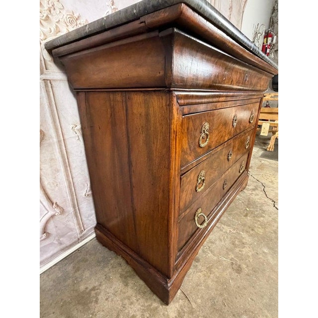 Antique French Louis Philippe Burl Walnut Commode-Marble Top For Sale - Image 9 of 15