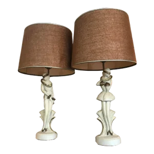 Vintage 1960 Florence Art Mid-Century Chalkware Harlequin Figures Lamps - a Pair