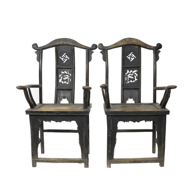 Chinese Antique Chinese Armchair With Carved Backs - a Pair For Sale - Image 3 of 10