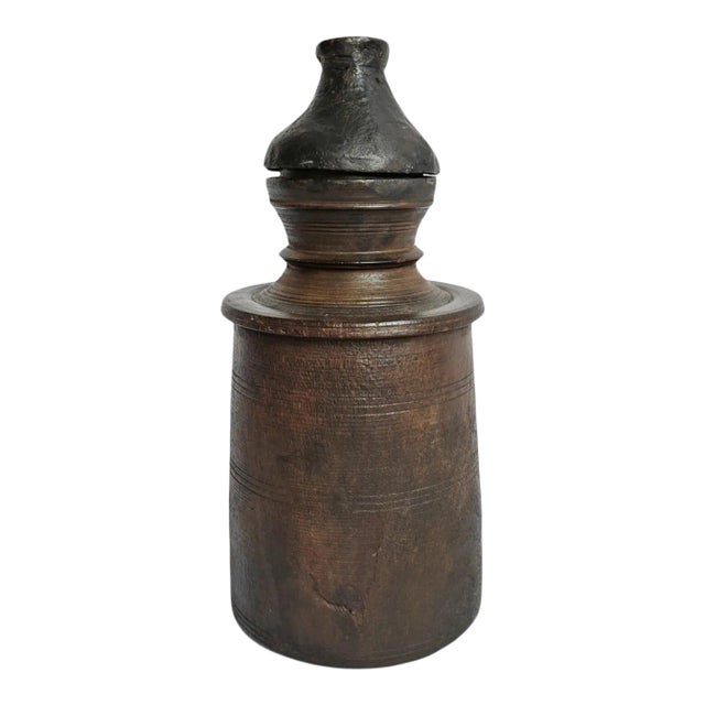 Vintage Wood Nepal Rustic Food Jar For Sale