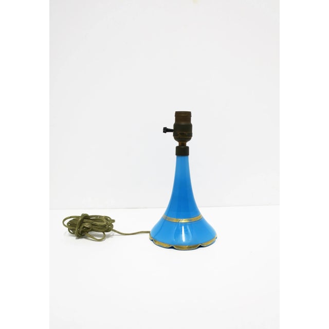 Italian Blue Opaline Glass Table Lamp With Scalloped Edge in Gold For Sale - Image 10 of 13