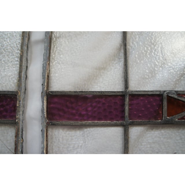 Metal Pair of Antique Reclaimed Leaded Stained Amethyst Glass Window Panels For Sale - Image 7 of 12
