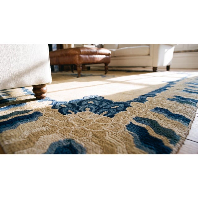 1890s Ivory Blue Tan Antique Chinese Peking Dragon Carpet 8' X 9'8" Wool Rug For Sale - Image 12 of 14