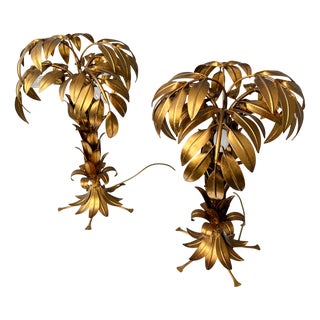 Gold-Plated Palm Tree Table Lamps by Hans Kögl, Germany, 1970s, Set of 2 For Sale