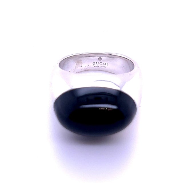 Gucci Estate Black Onyx Ring Size 6.75 Sterling Silver 6 mm, Size 6.75 For Sale In New York - Image 6 of 8