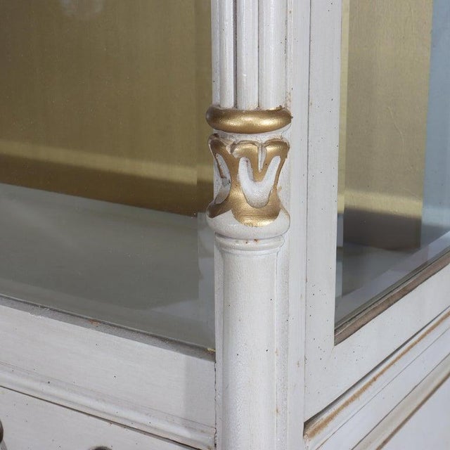 Wood Vintage French Louis XVI Vitrine With 2-Drawers & Gilt Trim C1950 For Sale - Image 7 of 12