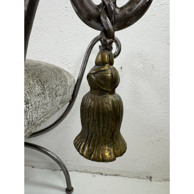 1990s Late 20th Century Hand Forged Iron and Brass Upholstered Bench For Sale - Image 5 of 11