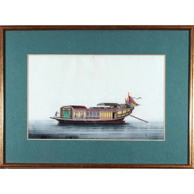 Set of Five 19th Century China Trade Watercolors of Junks on Pith Paper For Sale - Image 10 of 12