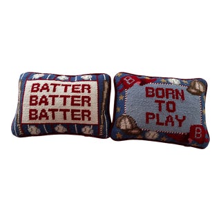 Vintage Baseball-Themed Decorative Needlepoint Pillows For Sale