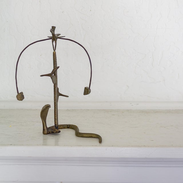 Indian Brass Cobra Snake Cactus and Toucan Bird Kinetic Sculpture For Sale - Image 3 of 12