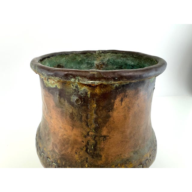 Antique Italian Hammered Copper Pot Verdigris Patina Vessel For Sale In Little Rock - Image 6 of 8