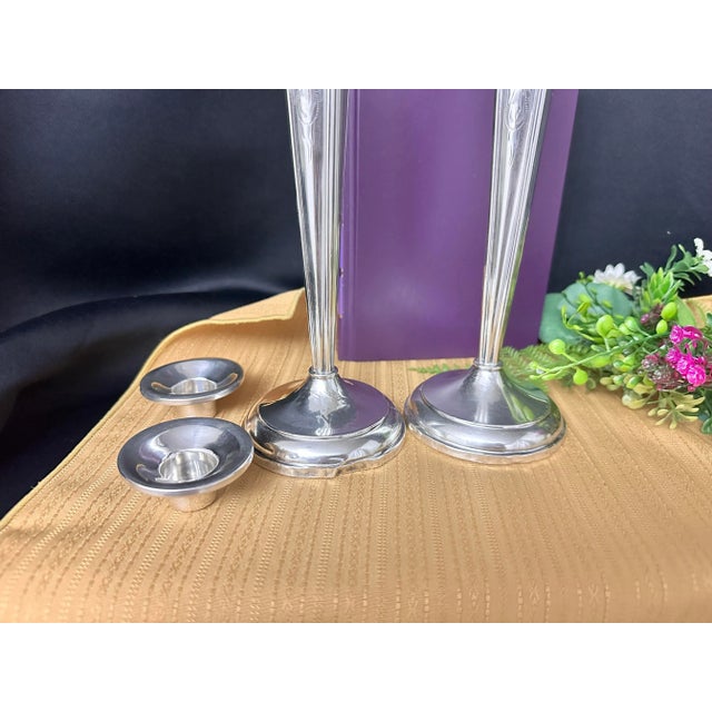 Metal Vintage Sterling Silver Candle Sticks - a Pair For Sale - Image 7 of 11
