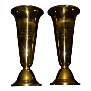 Vintage Pair Gorham Brass Church Altar Flower Vases Memorial Vases Urns
