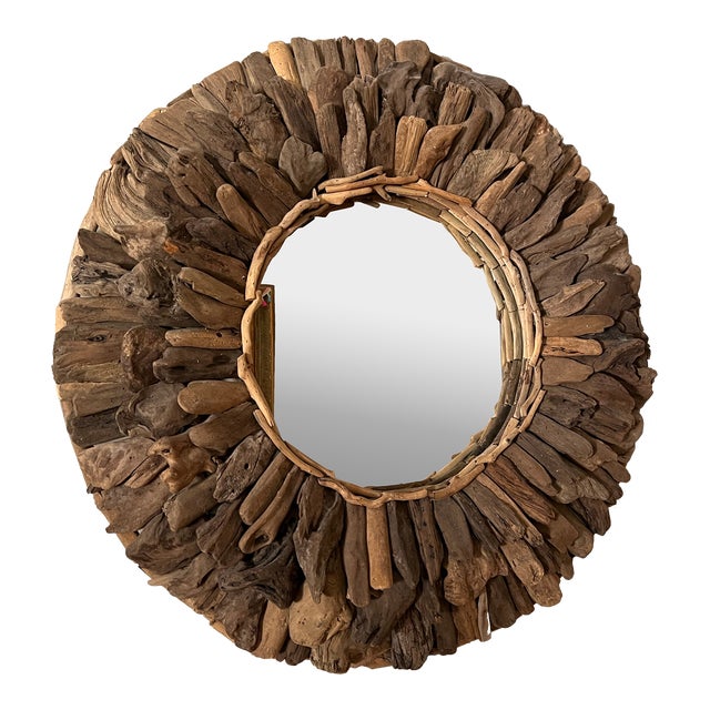 1970s Restoration Hardware Driftwood Flower Wall Mirror For Sale
