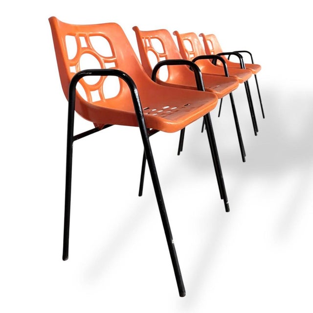 Metal Mid-Century Modern Space Age Orange Chairs, 1970s, Set of 4 For Sale - Image 7 of 9