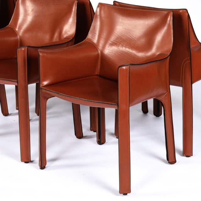 Contemporary Mario Bellini for Cassina Cab 413 Italian Red Leather Dining Chairs Set of 6 For Sale - Image 3 of 18