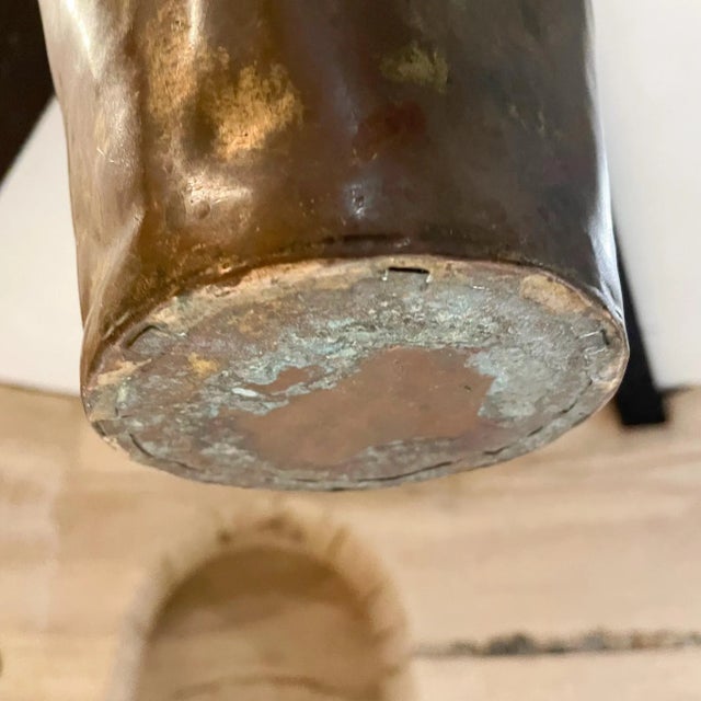 Metal Antique Hand-Hammered Copper Vessel With Brass Chain, 19th Century For Sale - Image 7 of 12