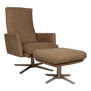 Mr 495 Grey Taupe Fabric Armchair with Manual Function and Ottoman by Musterring, Set of 2 For Sale