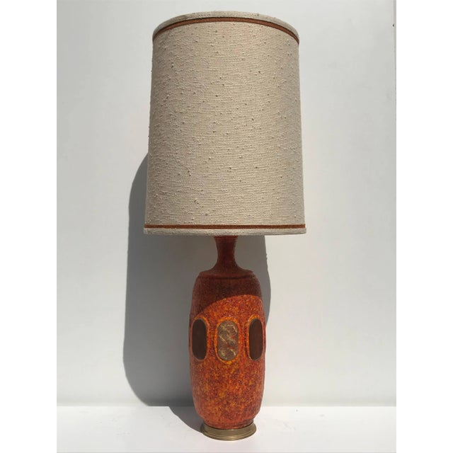Orange Orange Lava Glazed Ceramic Lamps - a Pair For Sale - Image 8 of 13