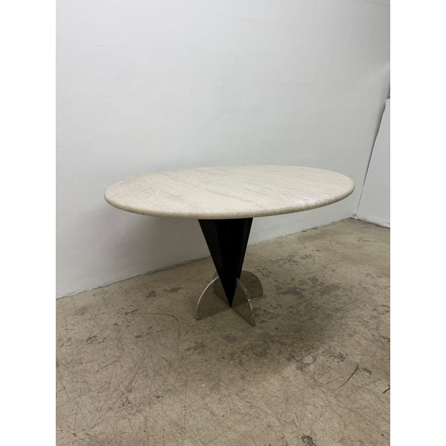 1990s Stanley J Friedman Arrowhead Dining Table With Custom Travertine Top for Brueton For Sale - Image 5 of 18