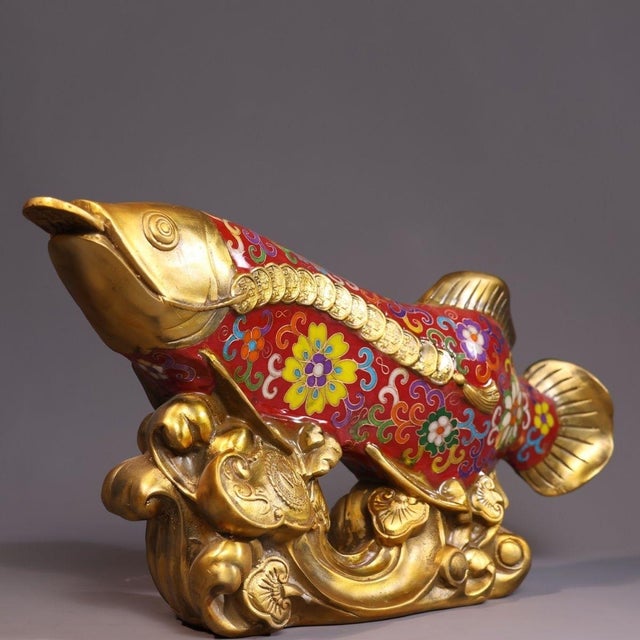 Late 19th Century Cloisonné Enamel Fish Statue on Gilt Base, 3.05kg For Sale - Image 4 of 9