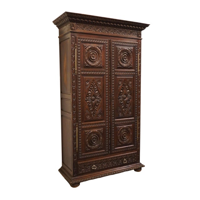 Gothic Vintage Antique English Walnut La Baule Escoublac Gothic Jacobean 49" Mirrored Wine Storage Bar / Cupboard For Sale - Image 3 of 12