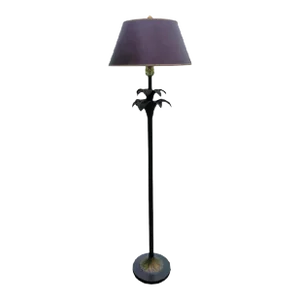 Vintage Tall Bronze Palm Tree Stiffel Floor Lamp With Burgundy Faux Snake Lamp Shade