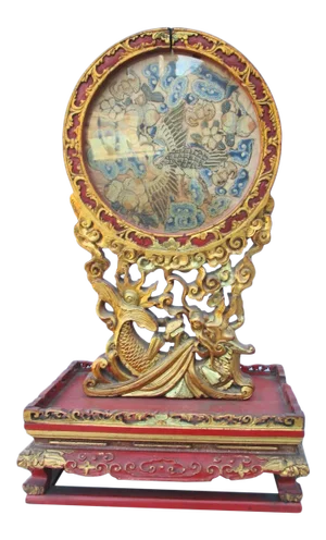 Chinese 19th Century Table Screen With Forbidden Knot Crane