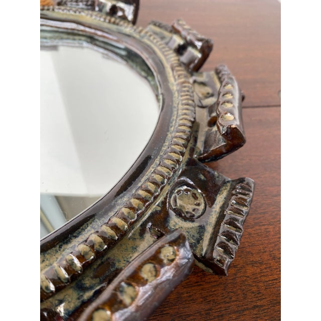 African Art Pottery Glazed Ceramic Wall Mirror For Sale - Image 3 of 5