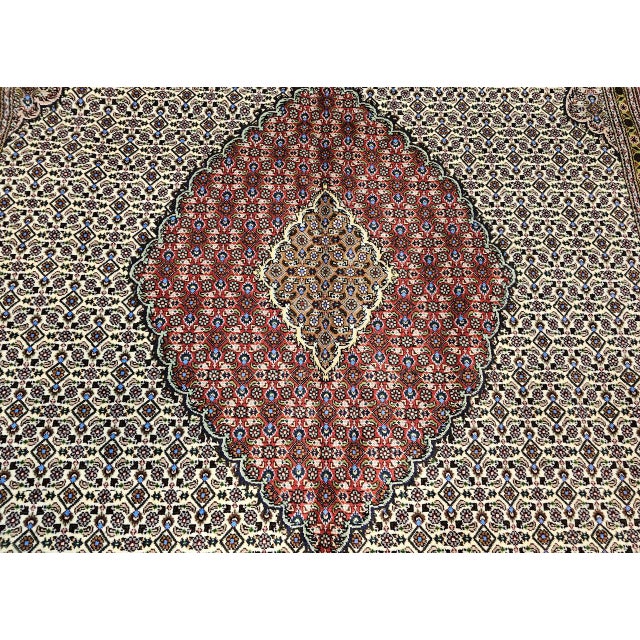 Antique Persian Tabriz Mahi Rug, Hand-Knotted Wool & Silk, Herati Geometric Pattern, Ivory & Red, 7x10 For Sale - Image 16 of 17