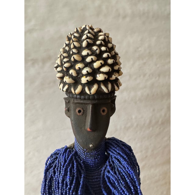 Pair of Vintage Namji (Namchi) Fertility Dolls — Cameroon Tribal Art, Hand-Beaded With Cowrie Shells For Sale In Washington DC - Image 6 of 7