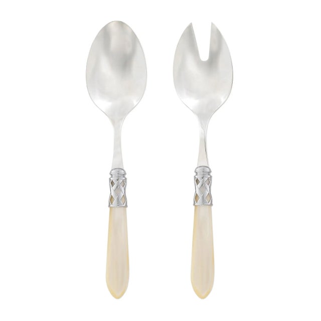 Ivory VIETRI Aladdin Brilliant Ivory Salad Server Set For Sale - Image 8 of 8