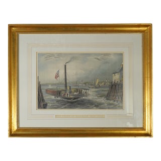 Engraving Print of Ferry in New York For Sale