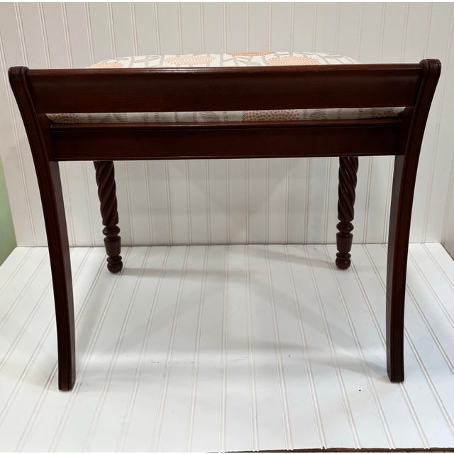 1930’s Floral Cherry Bench- Newly Upholstered For Sale - Image 4 of 8