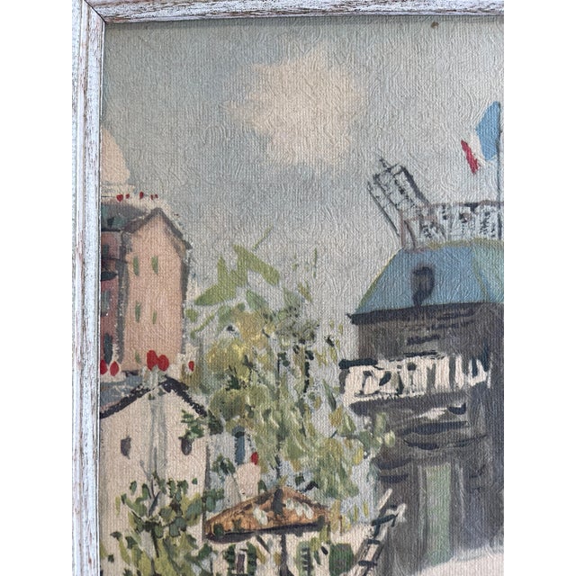 White Vintage Paris Street Scene Textured Print of Moulin De La Galette After Maurice Utrillo, Framed For Sale - Image 8 of 9