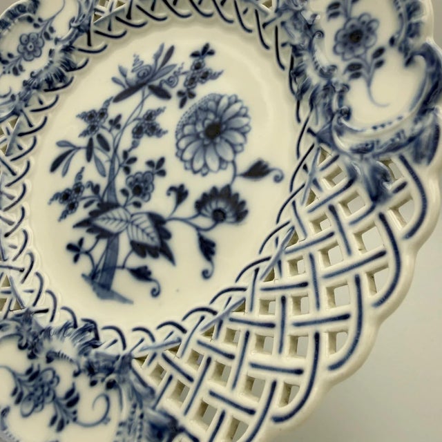 Vintage Pierced Plate with Blue Onion Pattern from Meissen, 1930s For Sale - Image 11 of 14
