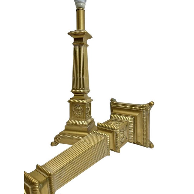 1950s Large Neo-Classical Column Lamps in Gold Toned Metal, 1950s, Set of 2 For Sale - Image 5 of 10