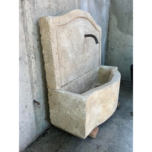 French Country Charleval 2-Piece Limestone Wall Fountain From Provence, France For Sale - Image 3 of 14