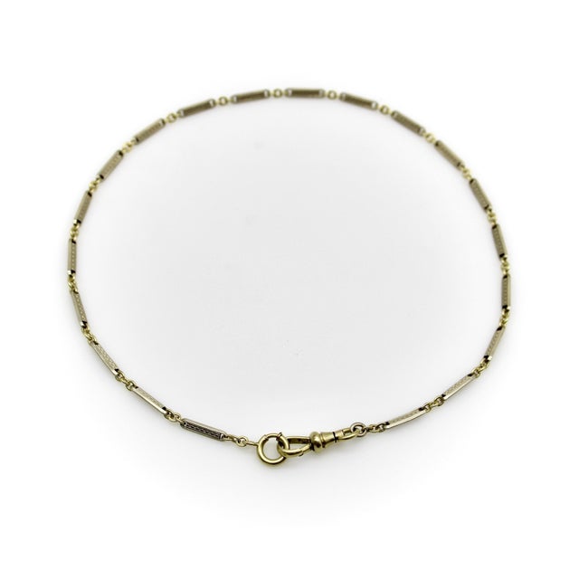 Art Deco 1920s Art Deco Gold Fill Bi-Colored Watch Chain With Dog Clip and Spring Ring For Sale - Image 3 of 8