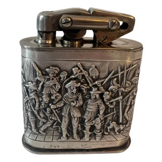 Karl Wieden German Silver Plated Repoussé Night Watch Cigar 420 Table Lighter For Sale